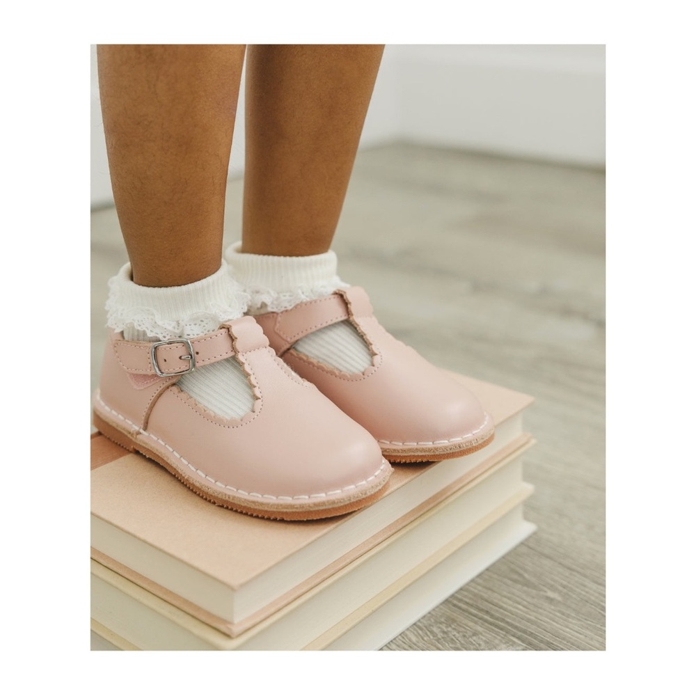 L’Amour Pink Selina Scalloped T-Strap Mary Jane